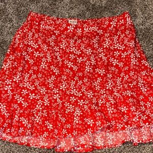 Roxy Red and White Floral Skater Skirt